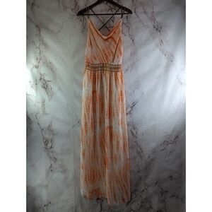 Boston Proper Dress Womens 4 Small Peach Maxi Long Lined Strappy Tie Dye Braided